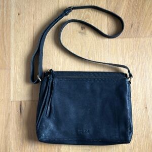Margot New York Jules double zip black leather crossbody bag